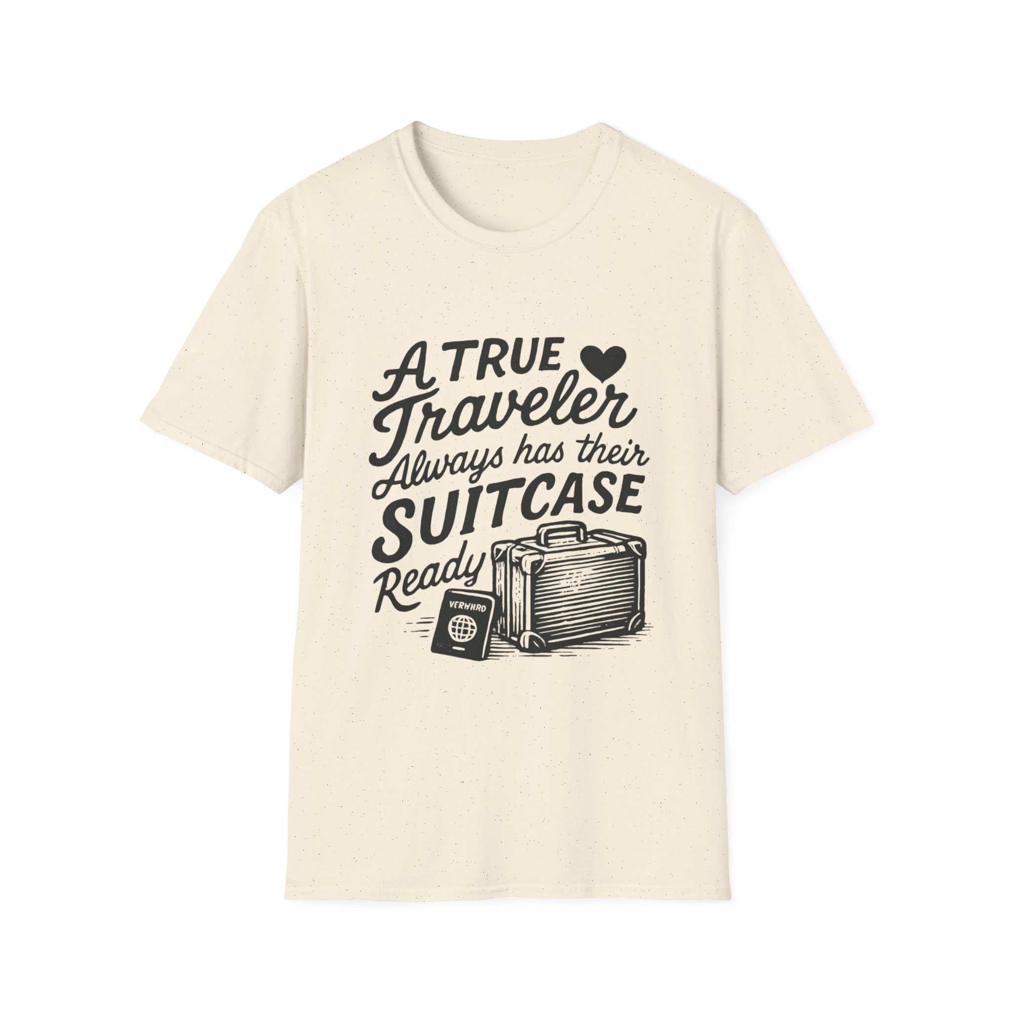 A True Traveler Unisex Softstyle T-Shirt, Travel Gift, Adventure Apparel, Wanderlust Tee, Suitcase Design Shirt