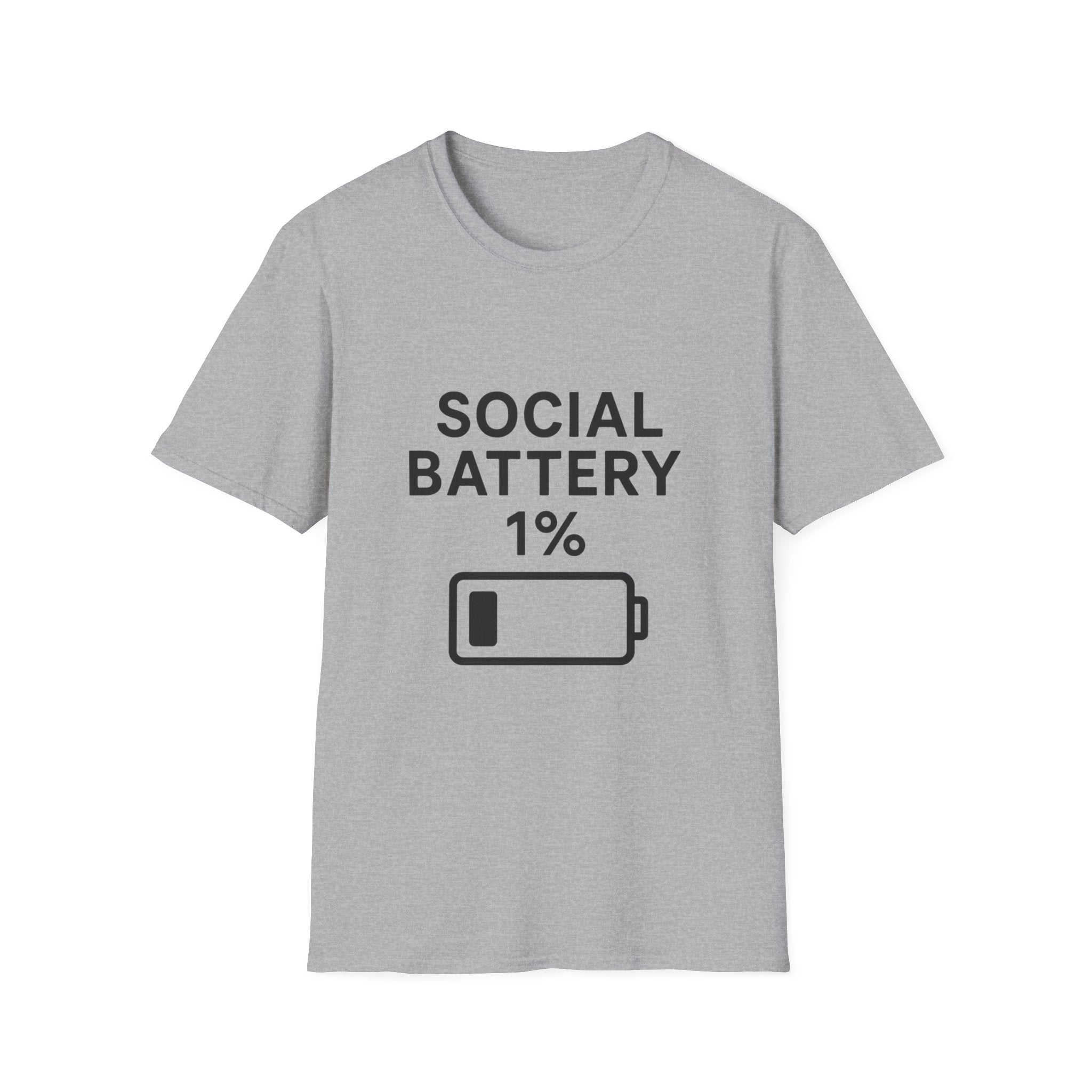 Social Battery Unisex Softstyle T-Shirt | Funny Quote Tee, Gift for Introverts, Social Media Humor, Casual Outfit, Everyday Wear