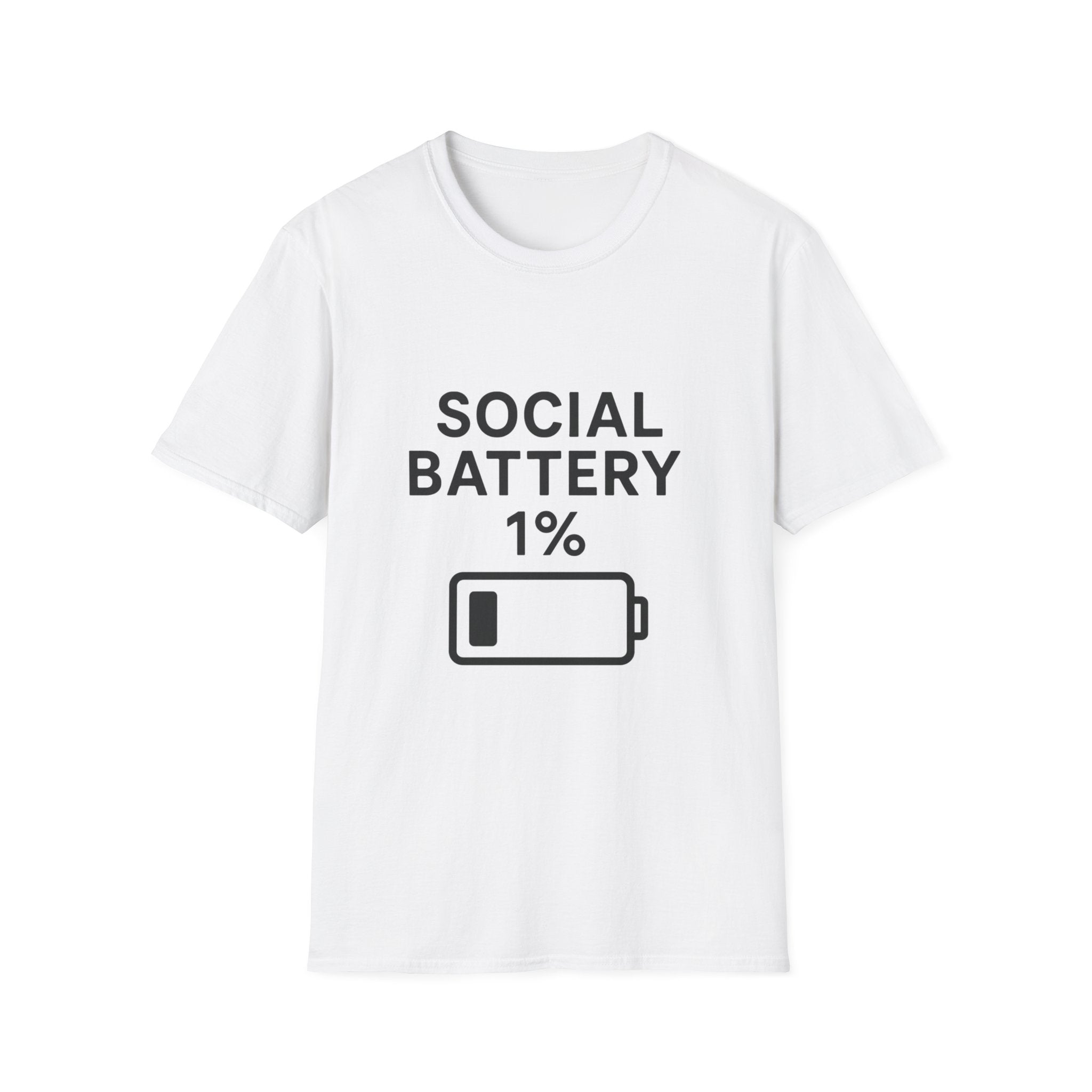 Social Battery Unisex Softstyle T-Shirt | Funny Quote Tee, Gift for Introverts, Social Media Humor, Casual Outfit, Everyday Wear