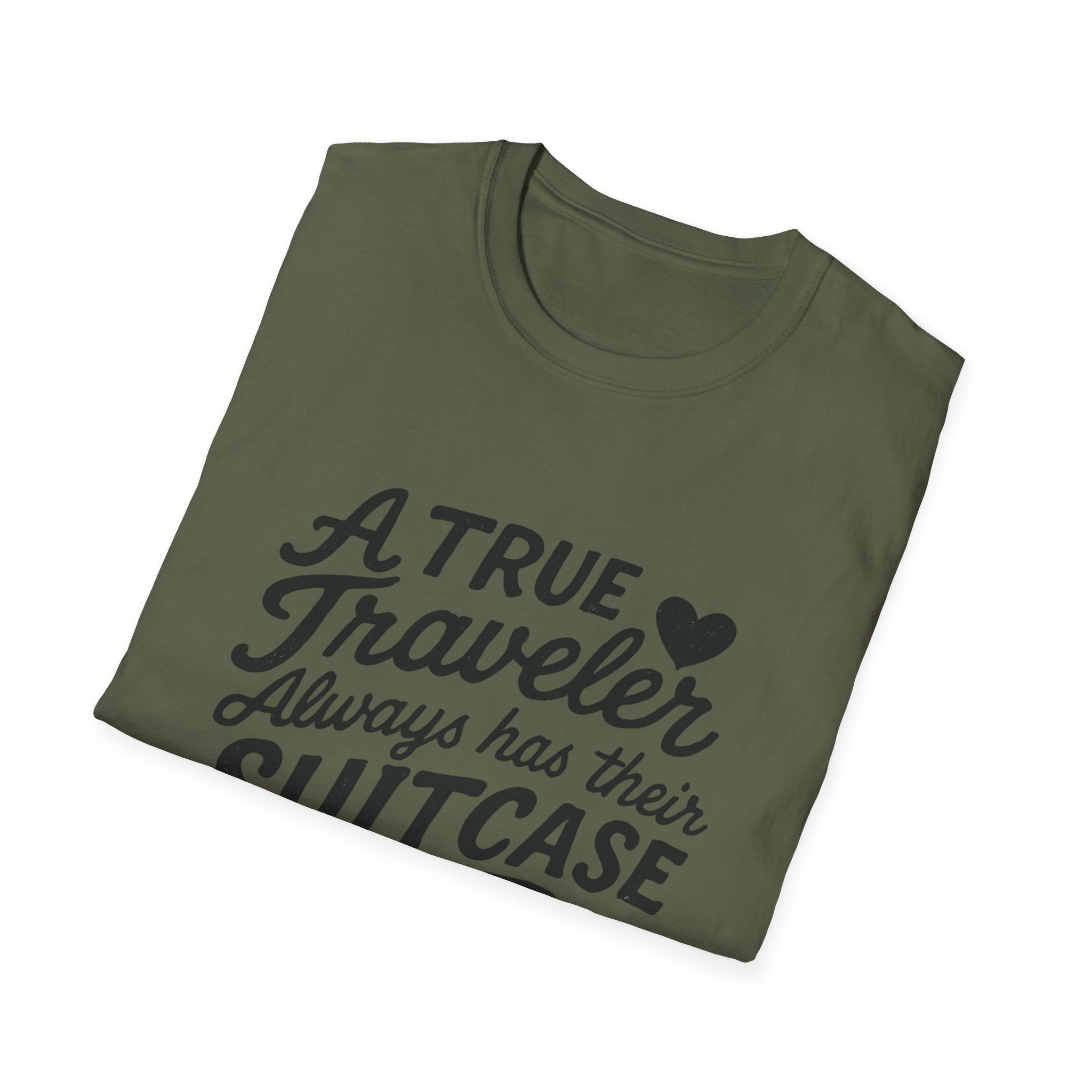 A True Traveler Unisex Softstyle T-Shirt, Travel Gift, Adventure Apparel, Wanderlust Tee, Suitcase Design Shirt