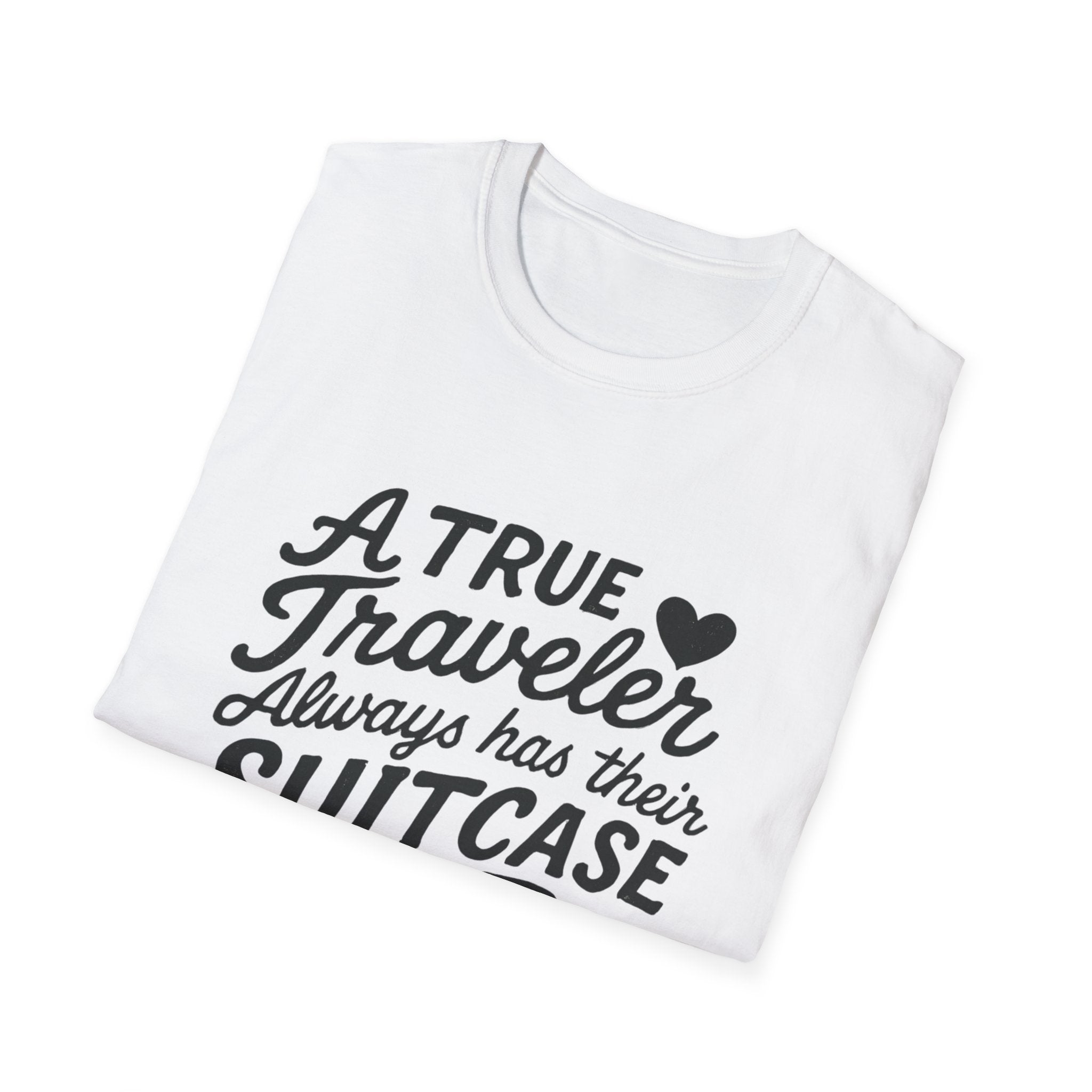 A True Traveler Unisex Softstyle T-Shirt, Travel Gift, Adventure Apparel, Wanderlust Tee, Suitcase Design Shirt