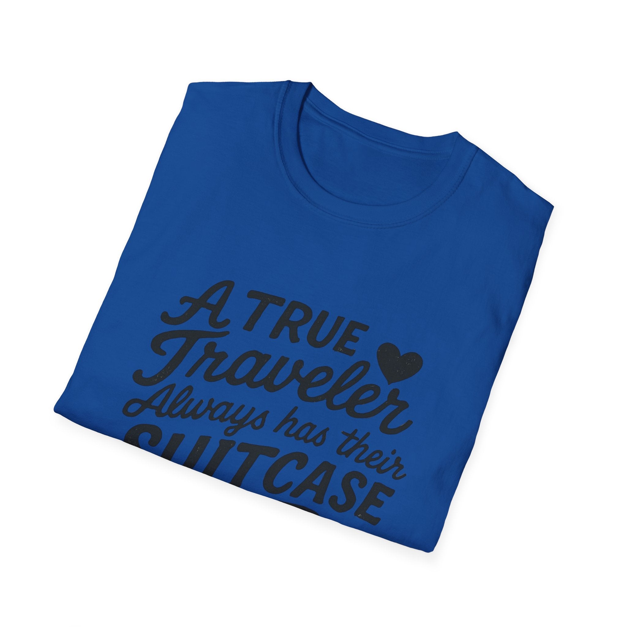 A True Traveler Unisex Softstyle T-Shirt, Travel Gift, Adventure Apparel, Wanderlust Tee, Suitcase Design Shirt