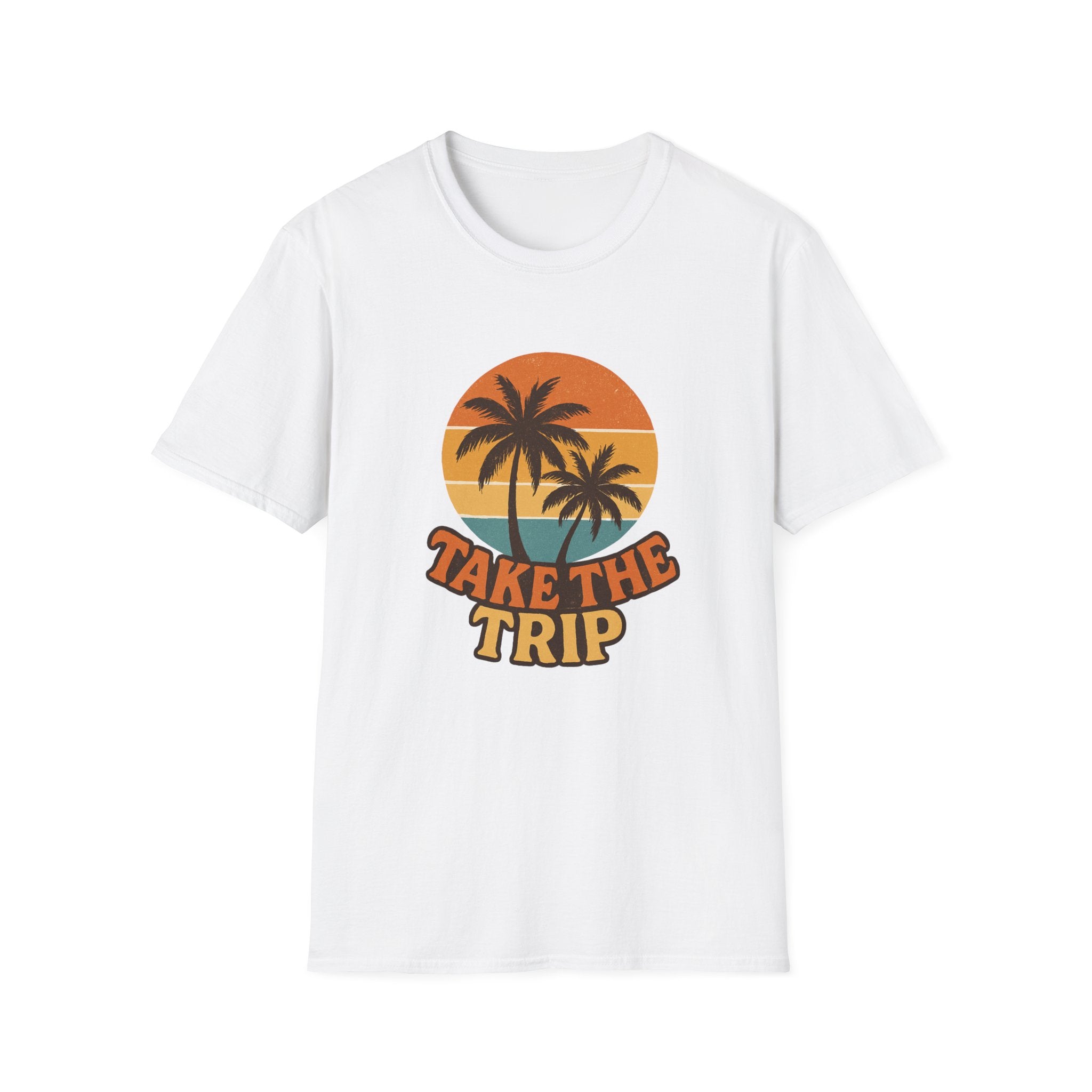 Retro Palm Trees Travel T-Shirt - Perfect for Summer Vacations, Beach Days, Road Trips, Travel Lovers, Gift Ideas