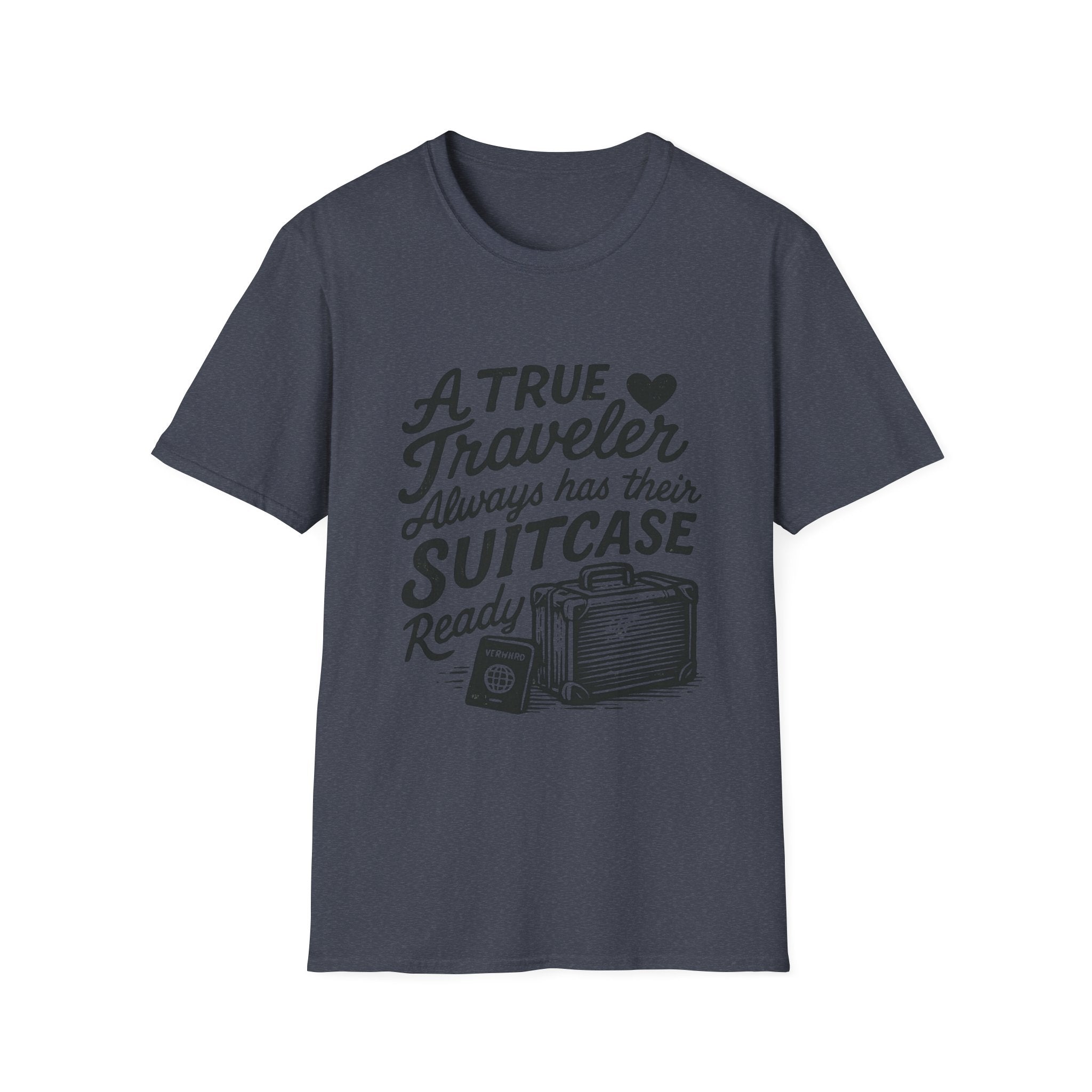 A True Traveler Unisex Softstyle T-Shirt, Travel Gift, Adventure Apparel, Wanderlust Tee, Suitcase Design Shirt