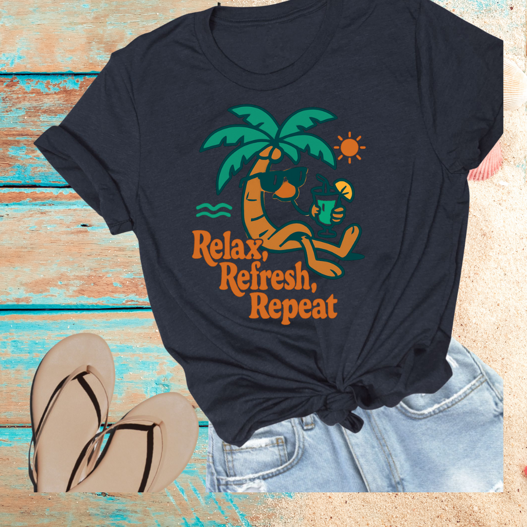 Chill Vibes T-Shirt - Relax, Refresh, Repeat - Perfect for Summer, Beach Days, Vacations, Casual Outings, Gift Ideas