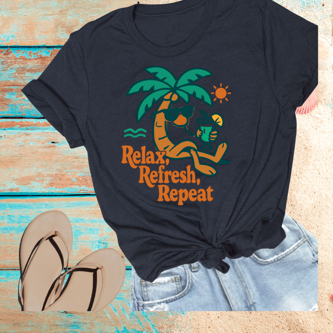 Chill Vibes T-Shirt - Relax, Refresh, Repeat - Perfect for Summer, Beach Days, Vacations, Casual Outings, Gift Ideas
