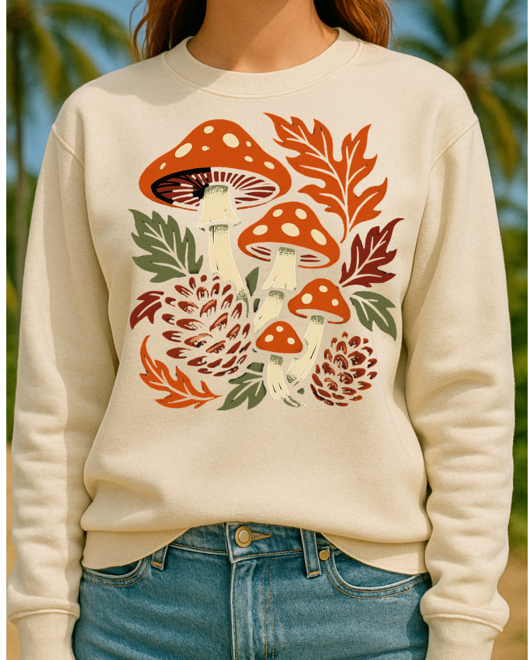 Mushroom Garden Crewneck Sweatshirt , Autumn Toadstool Floral Graphic