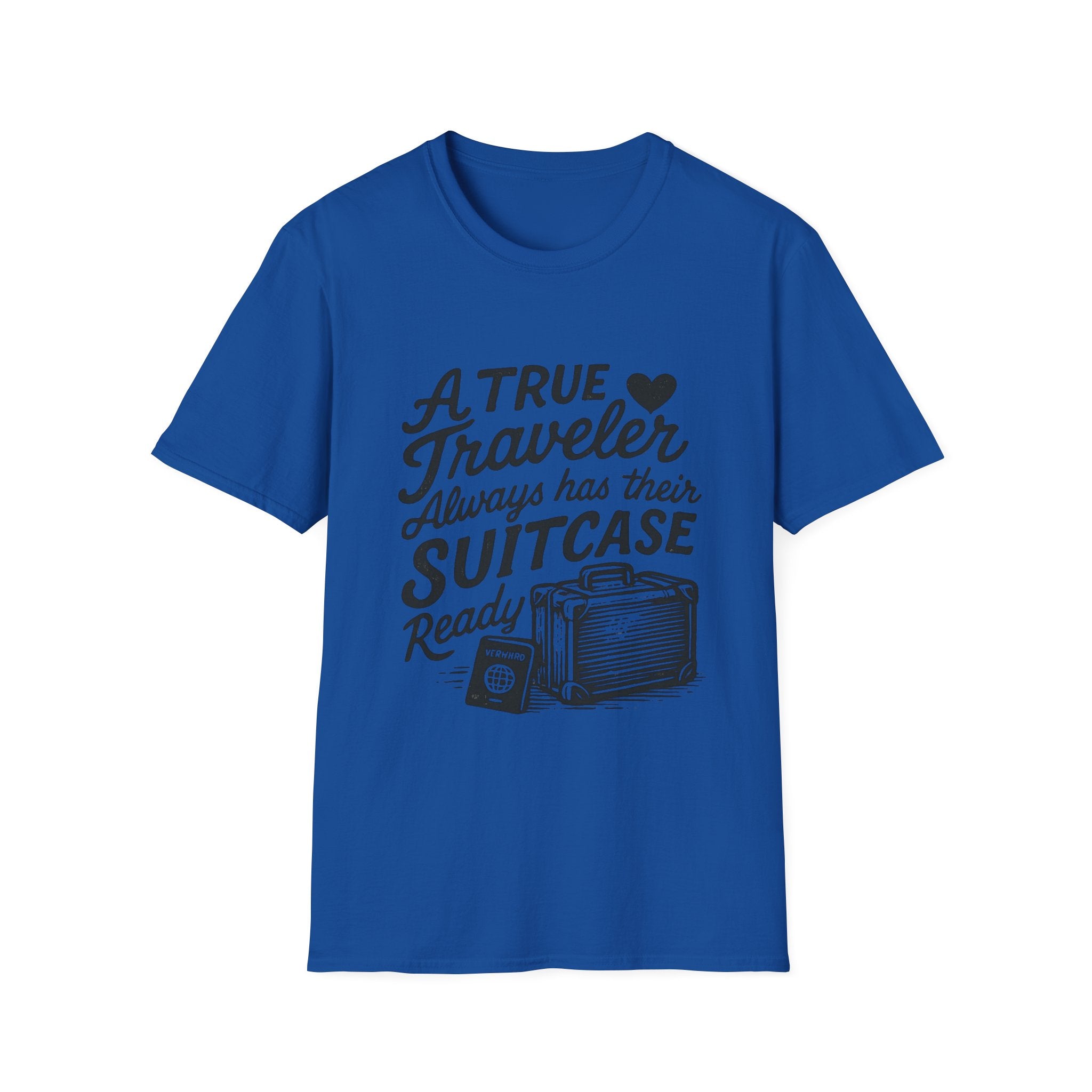 A True Traveler Unisex Softstyle T-Shirt, Travel Gift, Adventure Apparel, Wanderlust Tee, Suitcase Design Shirt