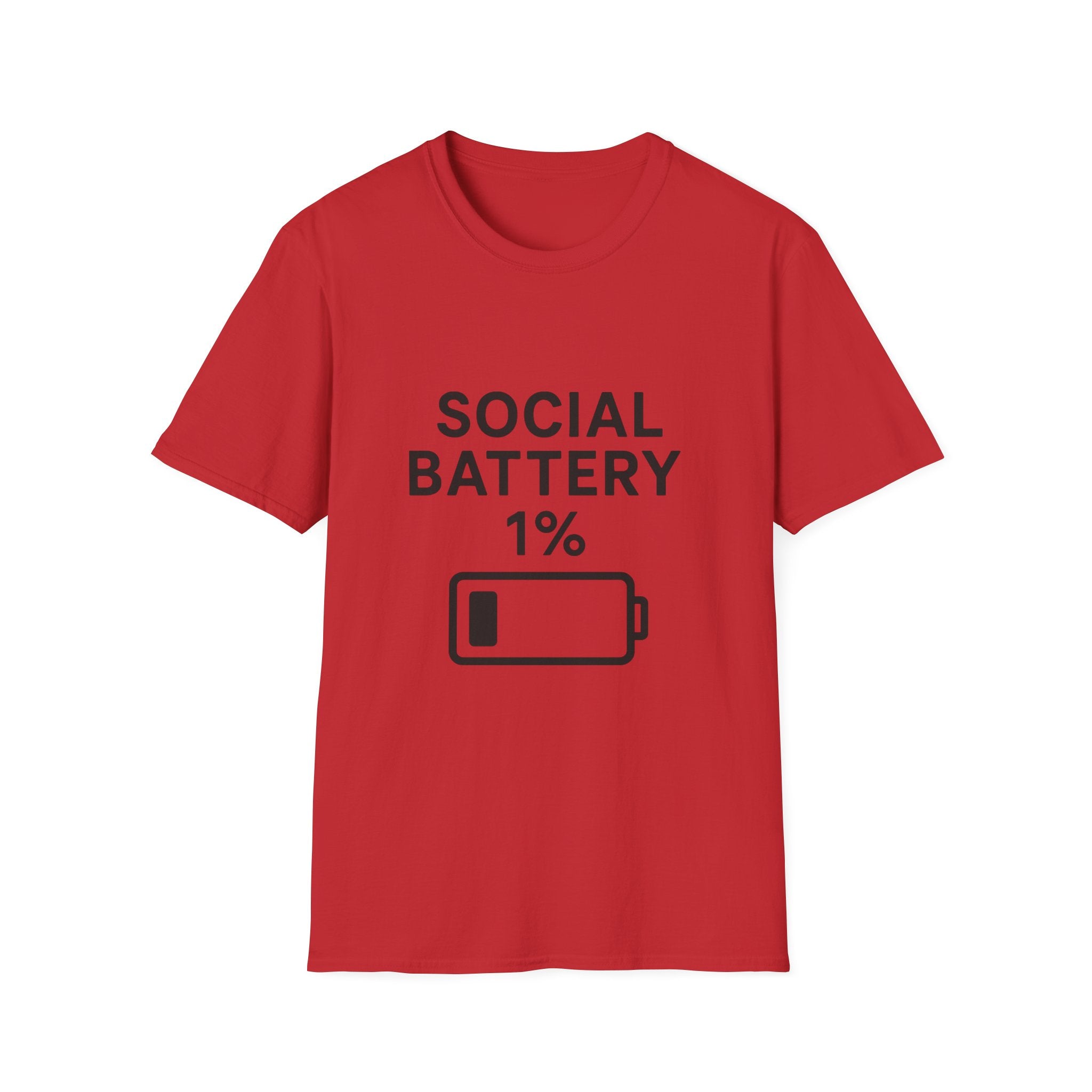 Social Battery Unisex Softstyle T-Shirt | Funny Quote Tee, Gift for Introverts, Social Media Humor, Casual Outfit, Everyday Wear