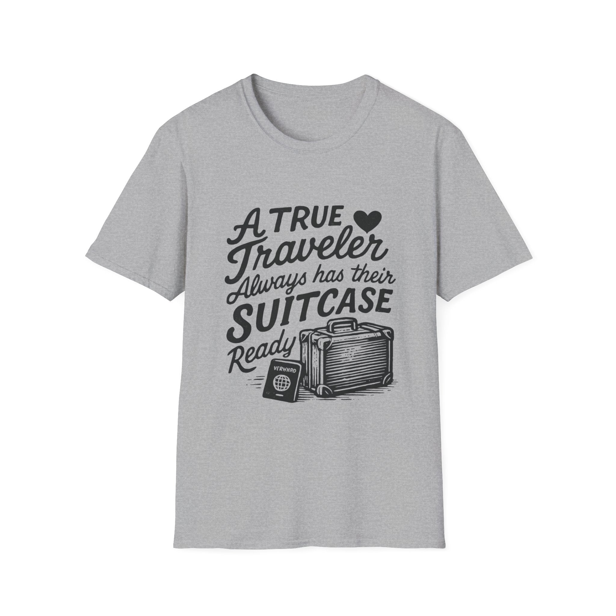 A True Traveler Unisex Softstyle T-Shirt, Travel Gift, Adventure Apparel, Wanderlust Tee, Suitcase Design Shirt
