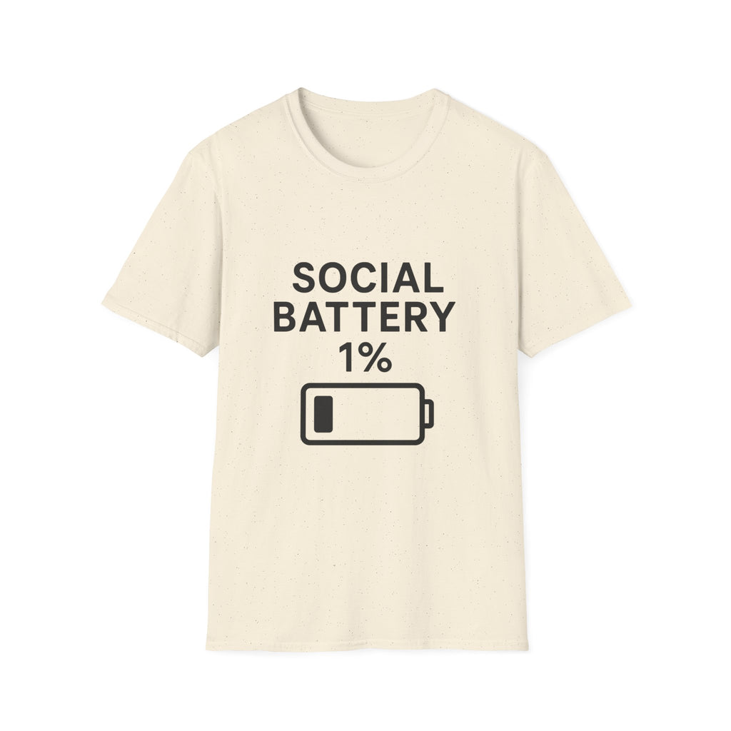 Social Battery Unisex Softstyle T-Shirt | Funny Quote Tee, Gift for Introverts, Social Media Humor, Casual Outfit, Everyday Wear