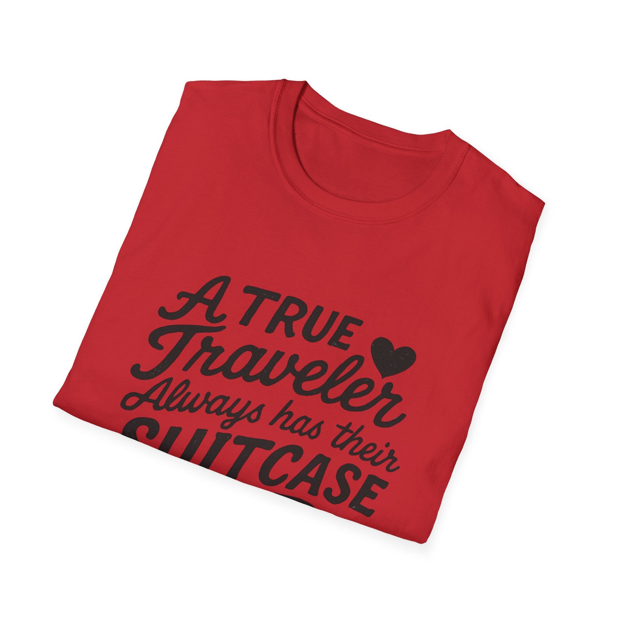 A True Traveler Unisex Softstyle T-Shirt, Travel Gift, Adventure Apparel, Wanderlust Tee, Suitcase Design Shirt