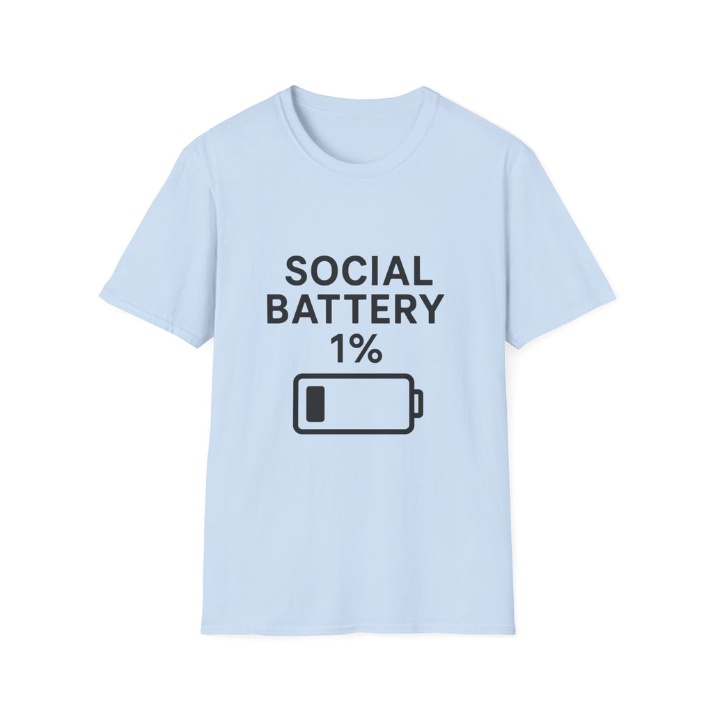 Social Battery Unisex Softstyle T-Shirt | Funny Quote Tee, Gift for Introverts, Social Media Humor, Casual Outfit, Everyday Wear