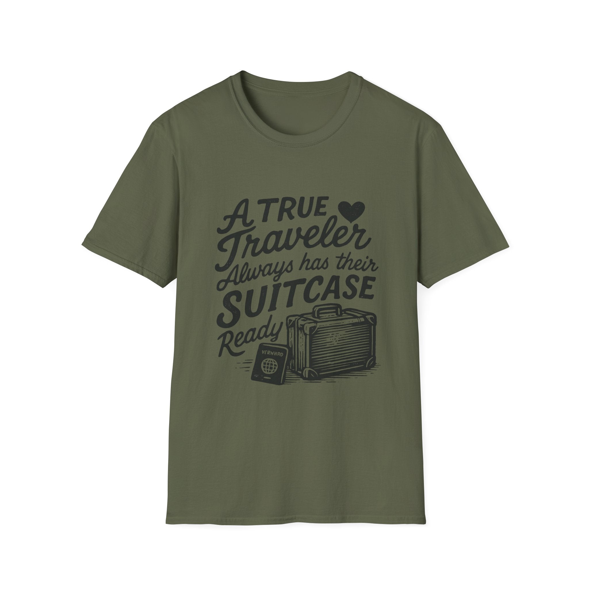 A True Traveler Unisex Softstyle T-Shirt, Travel Gift, Adventure Apparel, Wanderlust Tee, Suitcase Design Shirt