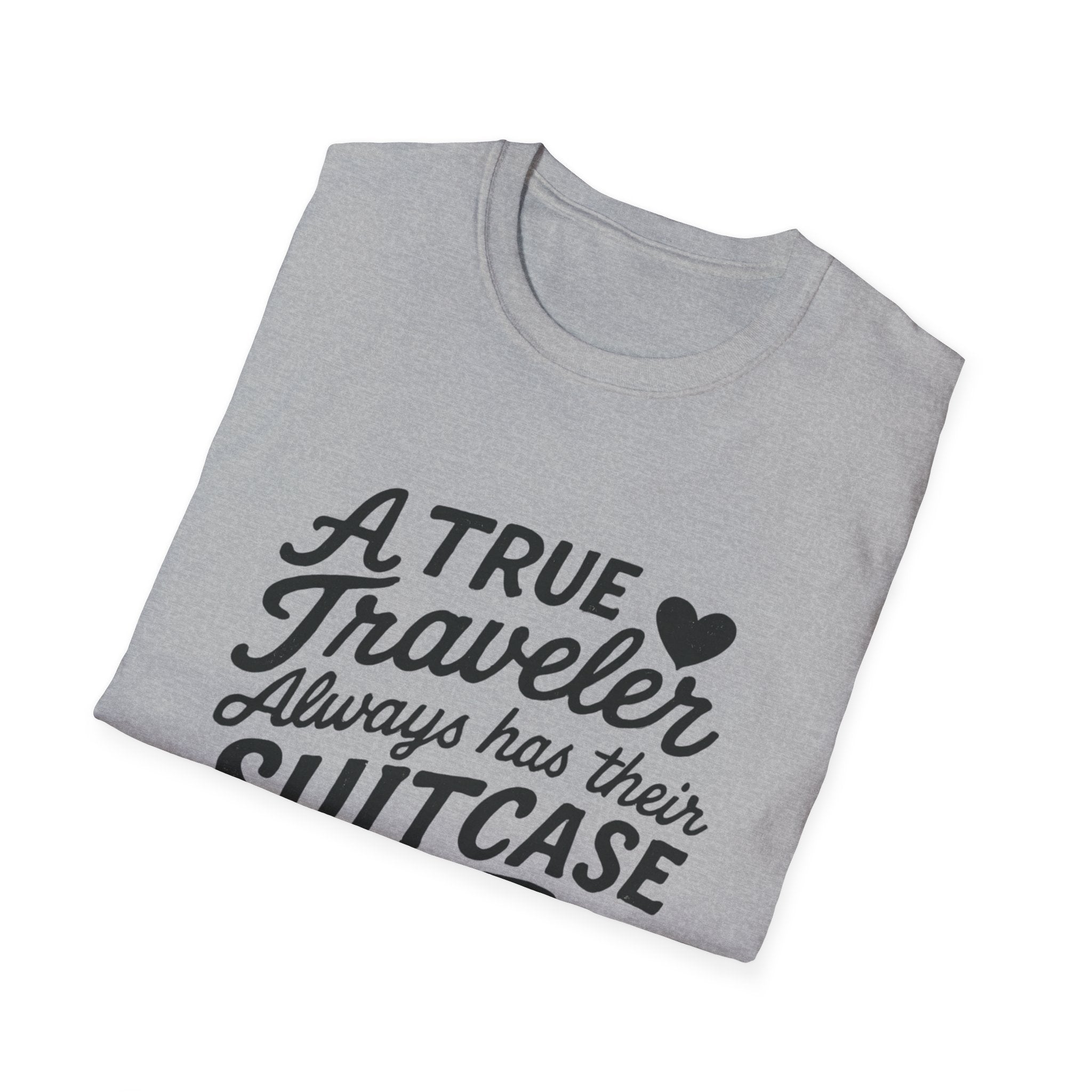 A True Traveler Unisex Softstyle T-Shirt, Travel Gift, Adventure Apparel, Wanderlust Tee, Suitcase Design Shirt