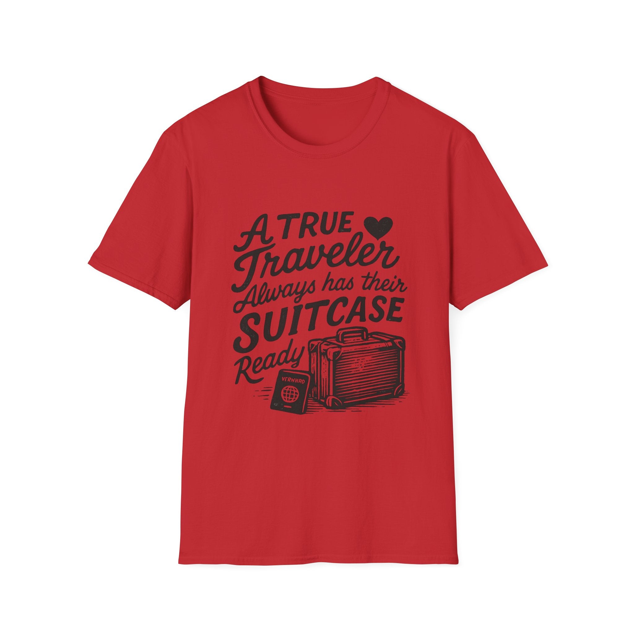 A True Traveler Unisex Softstyle T-Shirt, Travel Gift, Adventure Apparel, Wanderlust Tee, Suitcase Design Shirt